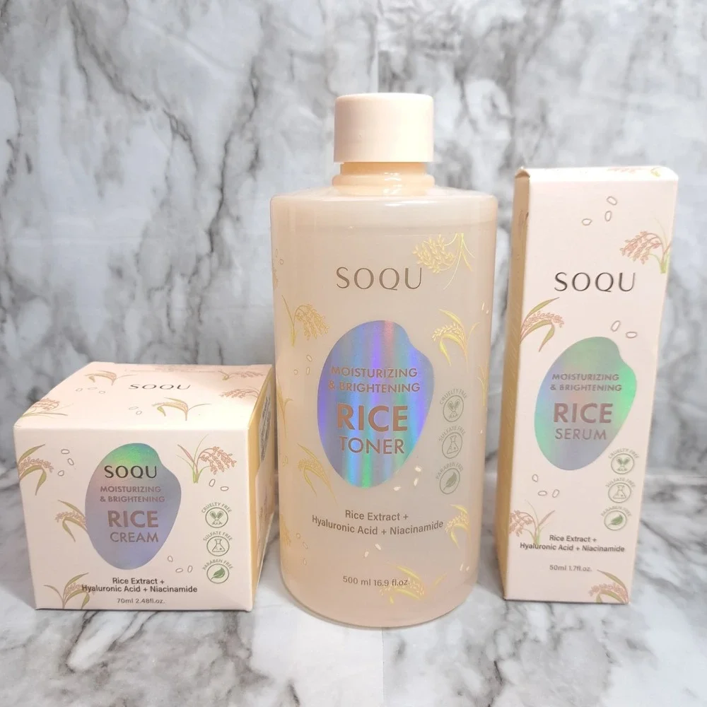 Set of 3‎ SOQU Moisturizing/Brightening RICE CREAM/SERUM /TONER